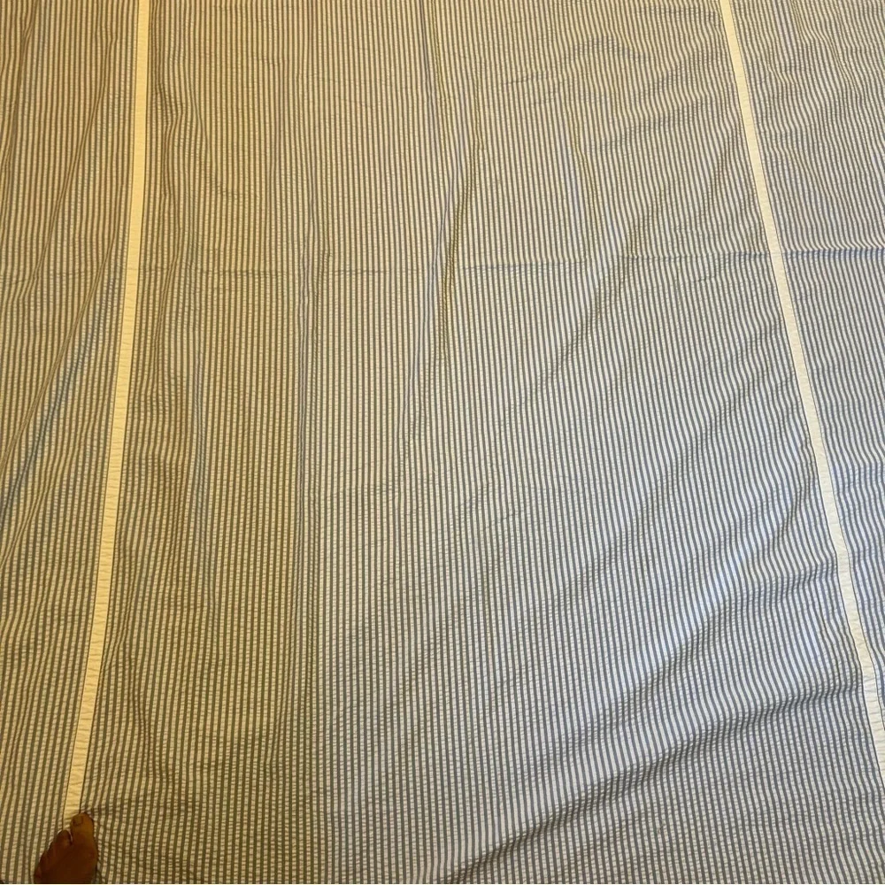 Cuddledown Sheet King Flat 100% Cotton Seersucker Blue Striped Portugal
